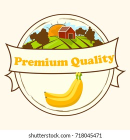 Banana fruit vector illustration. Vector round label, banana jam, sauce or juice label. farm products. eco friendly fruits