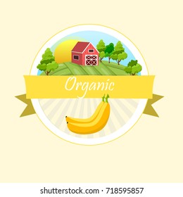 Banana fruit vector illustration. Vector round label, banana jam, sauce or juice label. farm products. eco friendly fruits