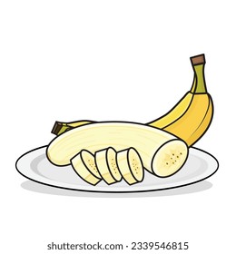 Banana. banana fruit.peeled banana. cut banana cartoon vector icon design illustration. bananas