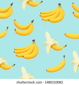 Banana fruits seamless pattern. Vector illustration in cartoon flat style. Healthy diet menu nutrition 