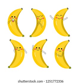 Banana funny cartoon illustration ,cute character Banana set icon.