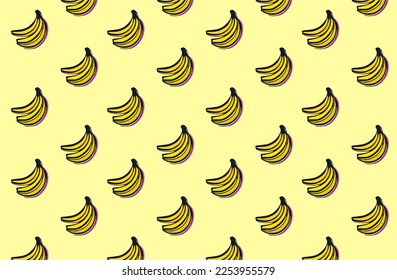 Banana geometric seamless pattern in 80s, 90s style. Wrapping paper, gift card, poster, banner design. Home decor, modern textile print. Vector illustration
