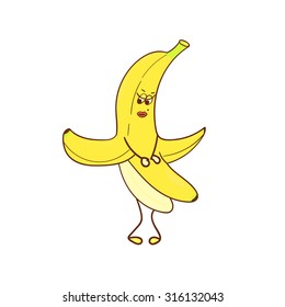 Banana girl character. Funny vector illustration. 