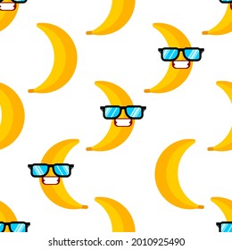 Banana with glasses pattern seamless. Banana cool background
