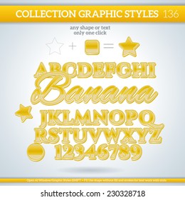 Banana Graphic Styles for Design. Graphic styles can be use for decor, text, title, cards, events, posters, icons, logo and other. 