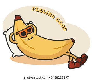 Banana groovy cartoon Fruit cute kawaii Vector illustration