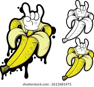 Banana and hand cartoon vector illustration, eps 10, editable.