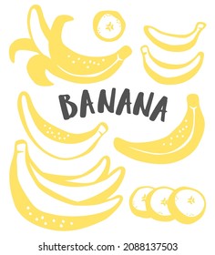 Banana hand painted with ink brush isolated on white background