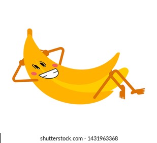 Banana happy. cartoon fruit lies resting. Vector illustration
