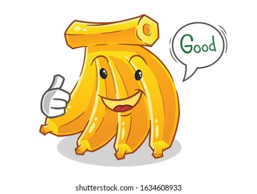 banana happy good thumbs up cartoon with bubble. cute chibi cartoon mascot vector