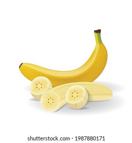 Banana Healthy Organic Fresh Fruit Summer Isolated Vector Illustration