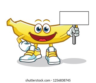 banana holding board mascot vector cartoon illustration