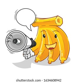 banana holding handy loudspeaker with bubble cartoon. cute chibi cartoon mascot vector