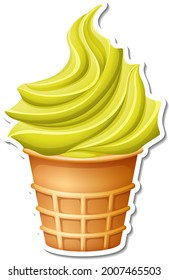 Banana ice-creame in the waffle cone sticker illustration