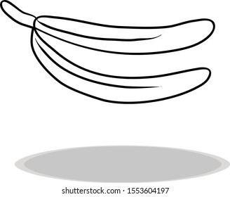 Banana icon, flat design, hand drawing. Illustration fruit, contour of symbol black