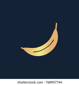 Banana icon flat. Simple gold pictogram on dark background. Vector illustration symbol