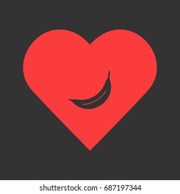 Banana icon flat. Simple pictogram on heart background. Vector illustration symbol