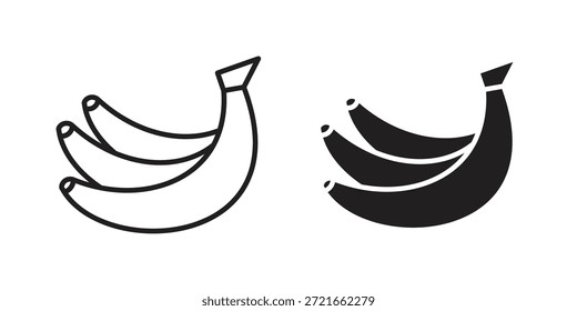 Banana icon flat and thin stroke vector pack. Editable icons set