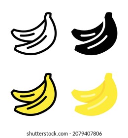 Banana icon with outline, glyph, filled outline and flat style.