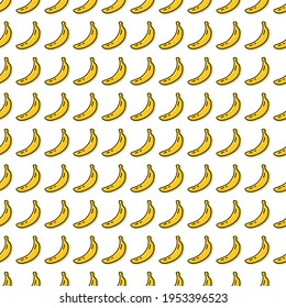 Banana icon seamless pattern. Vegetarian food symbol. Line label with yellow fill. Trendy silhouette sign graphic pictogram. Outline linear logo vector illustration isolated on white background