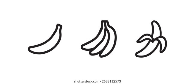 Ícone de banana definido com variações de cacho e descascado Vetor