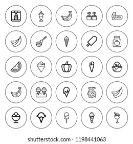 Banana icon set. collection of 25 outline banana icons with banana, crepe, dragon fruit, fruit, ice cream, kiwi, paprika icons. editable icons.