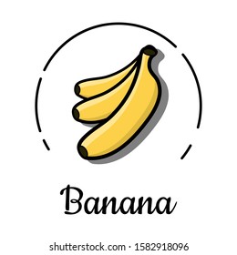 Banana icon set isolated on white background. Cartoon style banana branch illustration for kids. Exotic tropical fruits. Healthy organic food logo, sign.