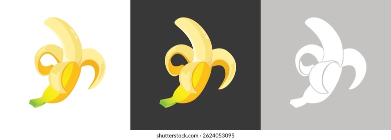 Ícone de banana define ilustração de vetor isolada. Descasque bananas, fruta amarela, bananas. Frutas tropicais, lanches de banana ou nutrição vegetariana.