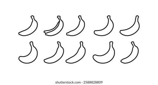 Banana Icon Set – Tropical Fruit Vector Illustration Minimal Banana Icons – Ripe and Organic Fruit Collection. Banana Vector Set – Healthy and Delicious Fruit Symbols