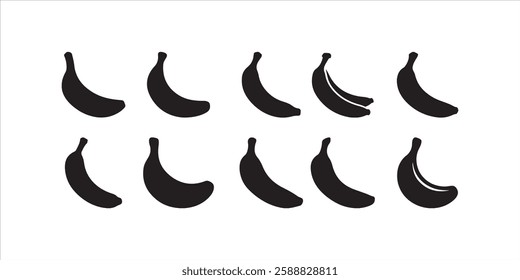 Banana Icon Set – Tropical Fruit Vector Illustration Minimal Banana Icons – Ripe and Organic Fruit Collection. Banana Vector Set – Healthy and Delicious Fruit Symbols