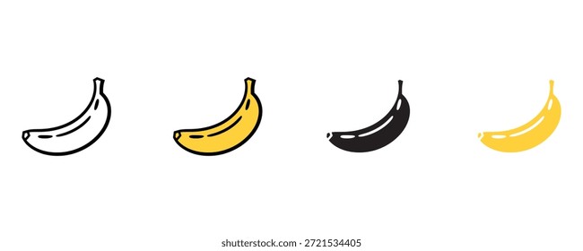 Conjunto de iconos de plátano Vector sobre fondo blanco. comida, saludable, bocadillo, tropical, fresco, simple, icono de Vector. Ilustración vectorial.