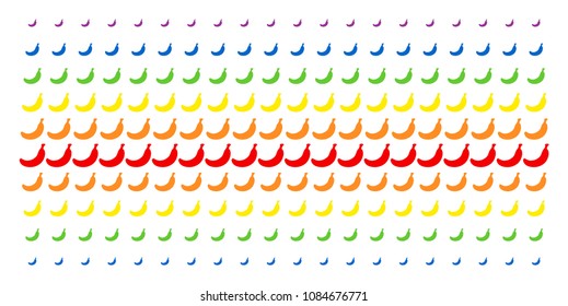 Banana icon spectrum halftone pattern. Vector symbols arranged into halftone grid with vertical spectrum gradient. Designed for backgrounds, covers, templates and abstract concepts.