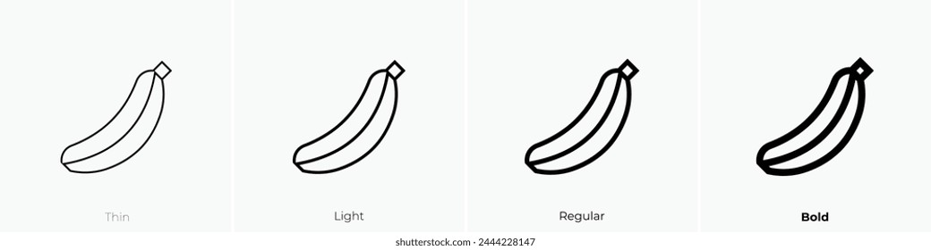 icono de plátano. Diseño de estilo fino, ligero, regular y audaz aislado sobre fondo blanco