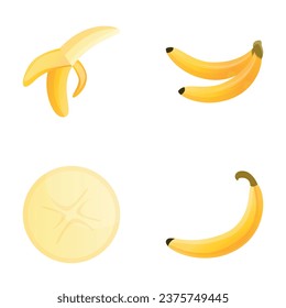 Banana icons set cartoon vector. Ripe exotic fruit. Healthy nutrition