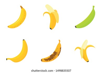 Banana icons set. Flat set of banana vector icons for web design