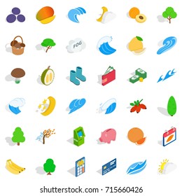 Banana icons set. Isometric style of 36 banana vector icons for web isolated on white background