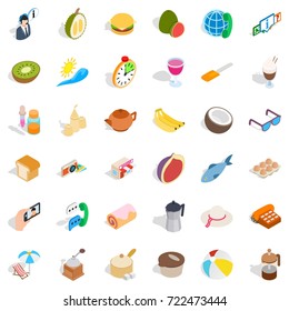 Banana icons set. Isometric style of 36 banana vector icons for web isolated on white background