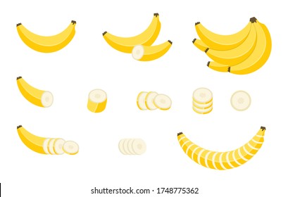 Iconos de plátano. Conjunto isométrico de iconos vectoriales de plátanos.