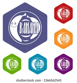 Banana icons vector colorful hexahedron set collection isolated on white 