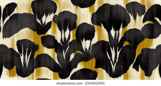 Banana ikat tribal boho ata los colores de la mueca flor papel de pared sin costura. Motif étnica hecha a mano bello arte Ikat. Arte de fondo étnico abstracto floral rosa. 