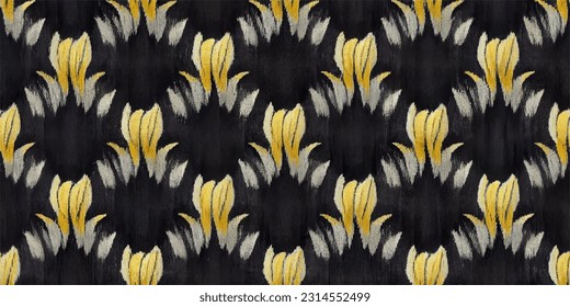 Banana ikat tribal boho ata los colores de la mueca flor papel de pared sin costura. Motif étnica hecha a mano bello arte Ikat. Arte de fondo étnico abstracto floral rosa. 