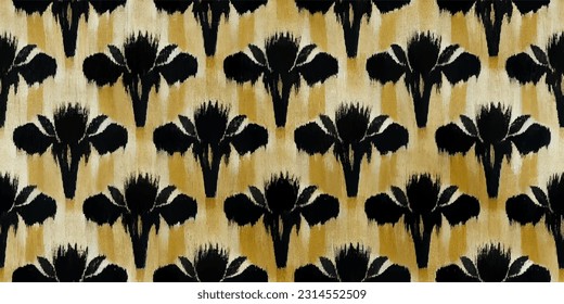 Banana ikat tribal boho ata los colores de la mueca flor papel de pared sin costura. Motif étnica hecha a mano bello arte Ikat. Arte de fondo étnico abstracto floral rosa. 