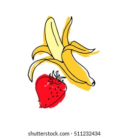 banana, illustration, fresh, fruit, food, ripe, yellow