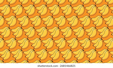 Ilustración de plátano, repetición de patrón, en tonos amarillos