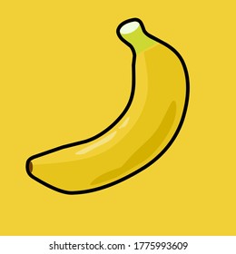 A banana illustration vector with yellow background 