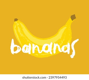 Banana isolated drawing in vector for logo design creation, bananas food label, juice or cosmetics packaging, banner design. Color banana vector icon. Tropical fruit symbol.