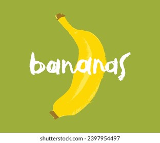 Banana isolated drawing in vector for logo design creation, bananas food label, juice or cosmetics packaging, banner design. Color banana vector icon. Tropical fruit symbol.