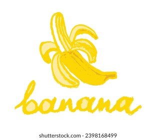 Banana isolated drawing in vector for logo design creation, bananas food label, juice or cosmetics packaging, banner design. Color banana vector icon. Tropical fruit symbol.