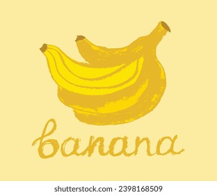 Banana isolated drawing in vector for logo design creation, bananas food label, juice or cosmetics packaging, banner design. Color banana vector icon. Tropical fruit symbol.