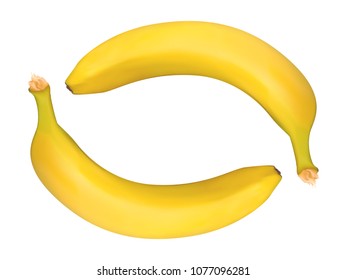 Banana Isolated on the White Background in Modern Style. Delicious Tropical Fruit. Realistic Yellow Banana for Wallpaper, Packaging, Paper, Tablecloth, Tile, Advertising, Marketing, Illustration.